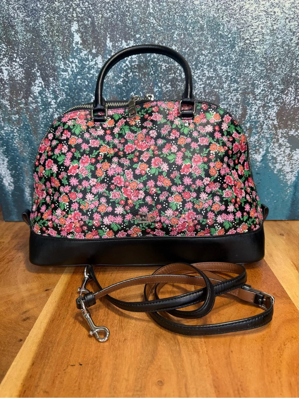 Coach Whimsigoth 2016 Sierra Satchel Posey Cluster Floral Black GUC